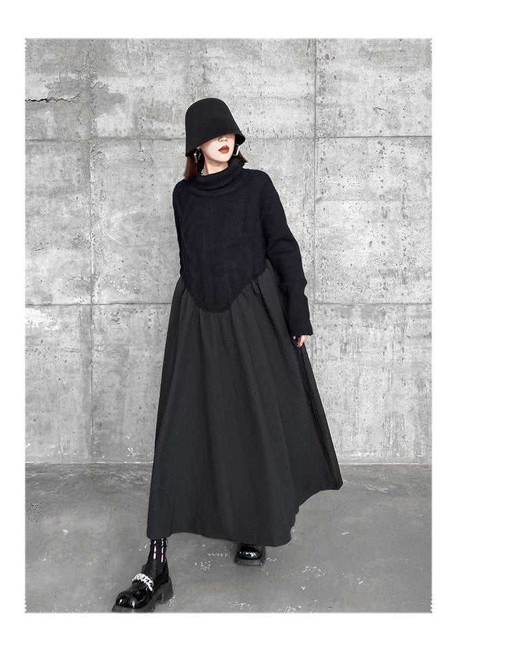Vintage Turtleneck Pullover Long Black Dresses