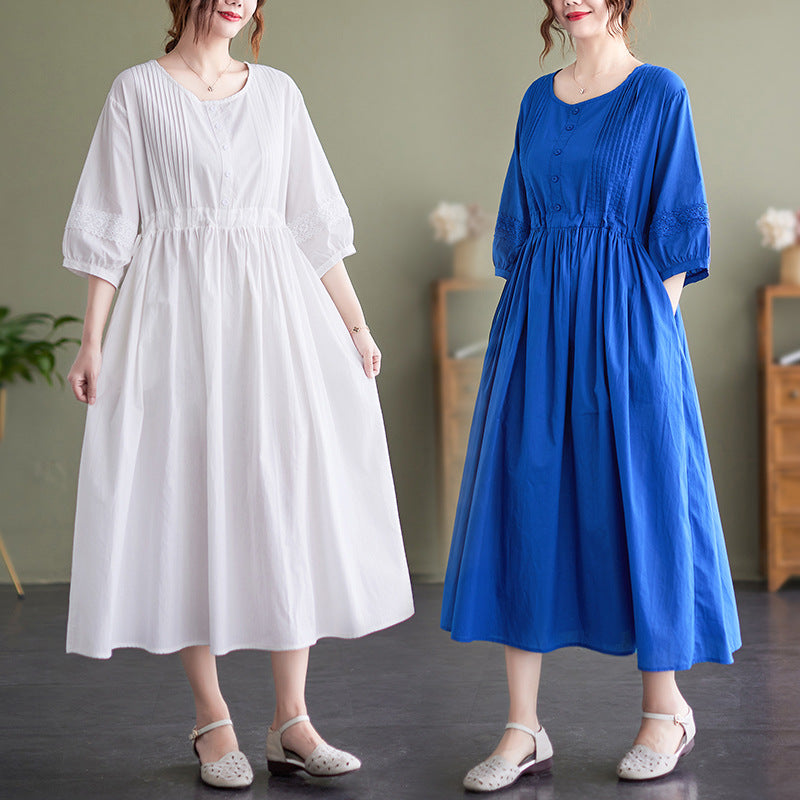 Vintage Embroidery Cotton Women Plus Sizes Dresses