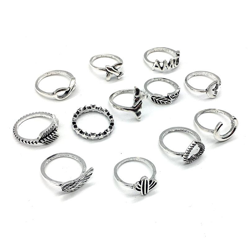 Vintage Boho Style Micro Inlays Ring Sets-Rings-JEWELRYSHEOWN