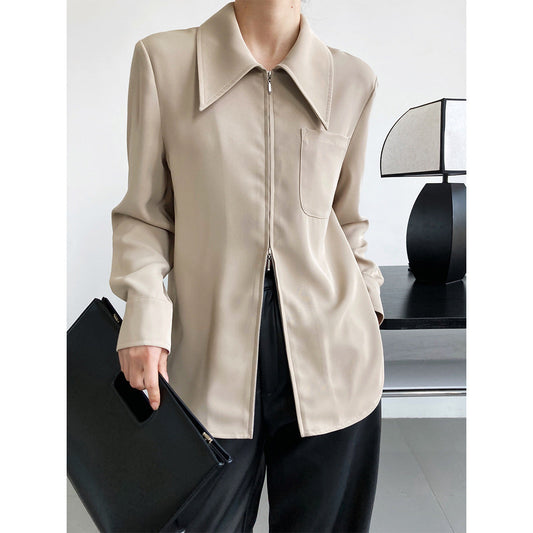 Elegant Designed Zipper Women Long Sleeves Shirts