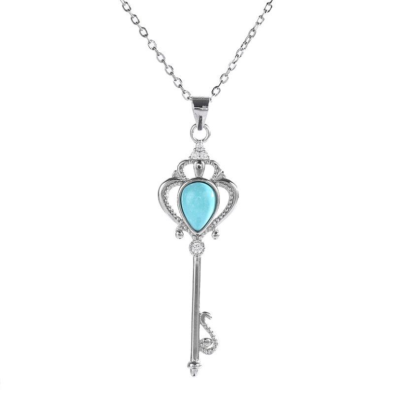 Valentine Serling Silver Turquoise Key Shaped Necklace for Women-JEWELRYSHEOWN