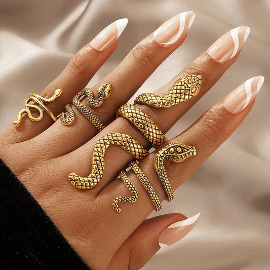 Vintage Cool Snake Shape Rings for Women 4pcs/set-Rings-JEWELRYSHEOWN