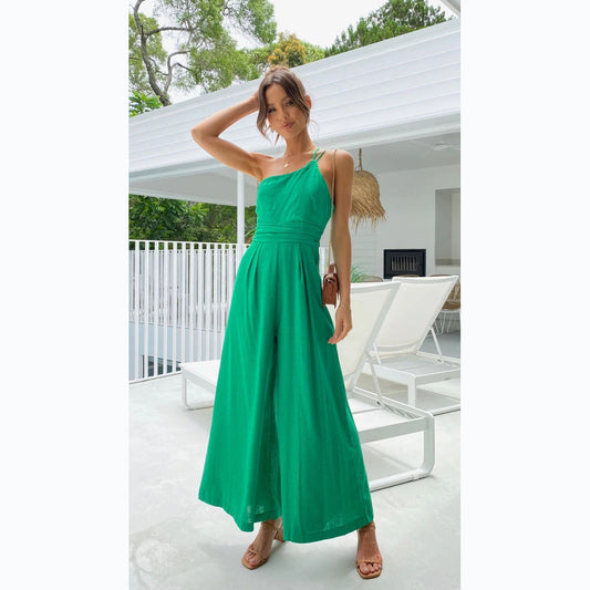Sexy One Shoulder Linen Jumpsuits for Women