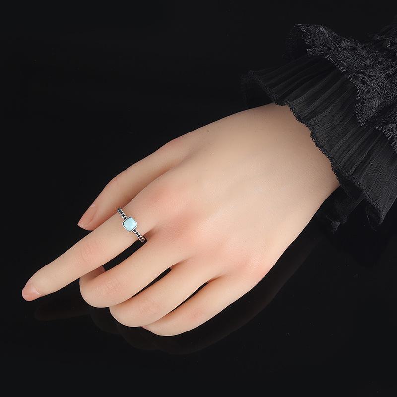 Simple Square Design Vintage Serling Silver Rings for Women-Rings-JEWELRYSHEOWN