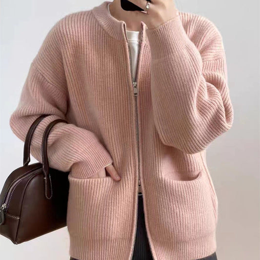 Casual Designed Double Zipper Women Knitted Sweaters