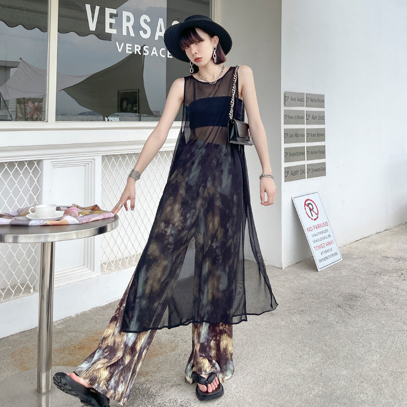 Black See Through Summer Sleevest Vest Dresses