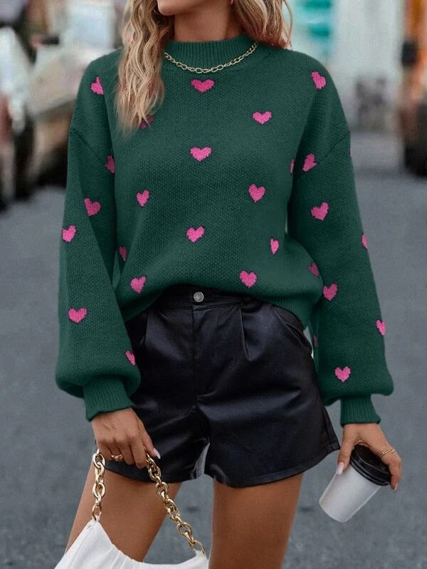 Casual Sweetheart Print Pullover Sweaters