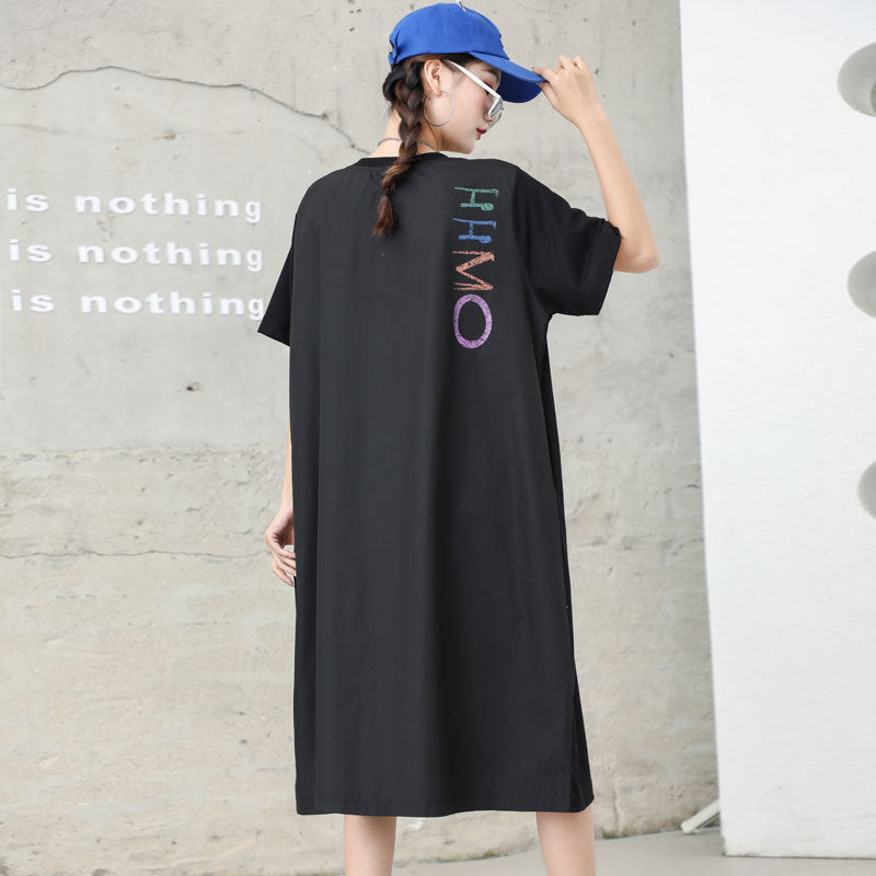 Letter Designed Summer Short Sleeves Plus Sizes Midi Dresses