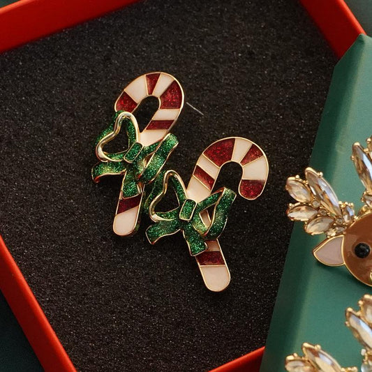 Merry Christmas Walking Stick Design Stubs Earrings-Earrings-JEWELRYSHEOWN