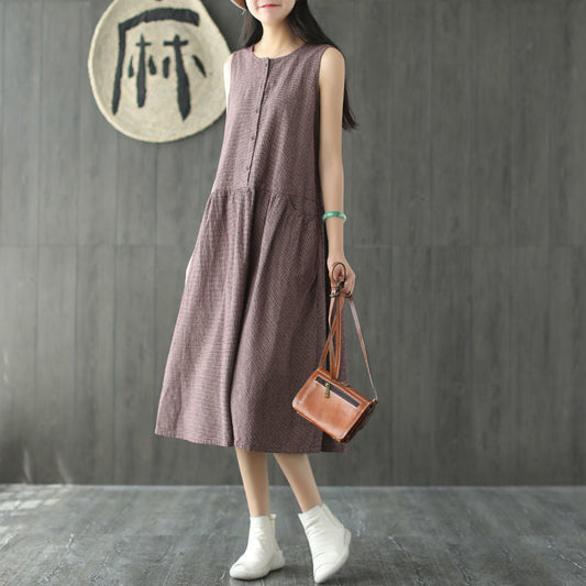 Vintage Sleeveless Linen Summer Midi Dresses