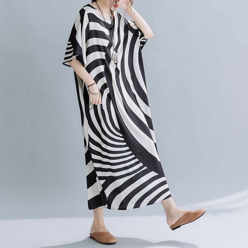 Summer Black Striped Plus Sizes Dresses