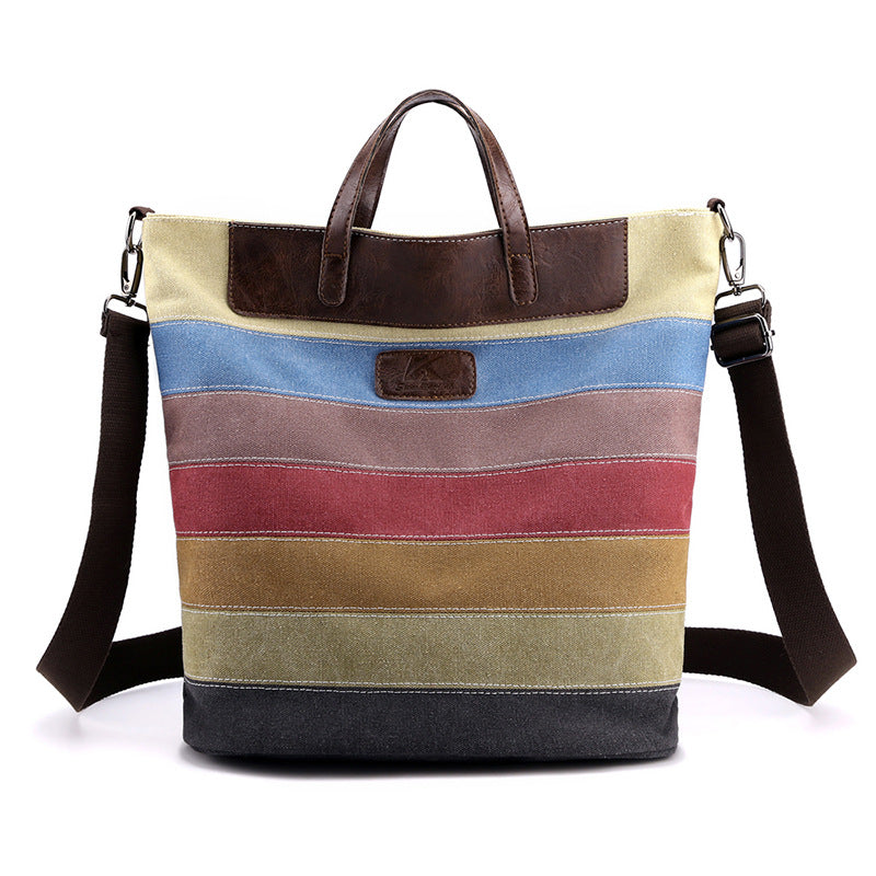 Rainbow Striped Design Canvas Tote Bags for Women 1660-Handbags-The same as picture-Free Shipping Leatheretro