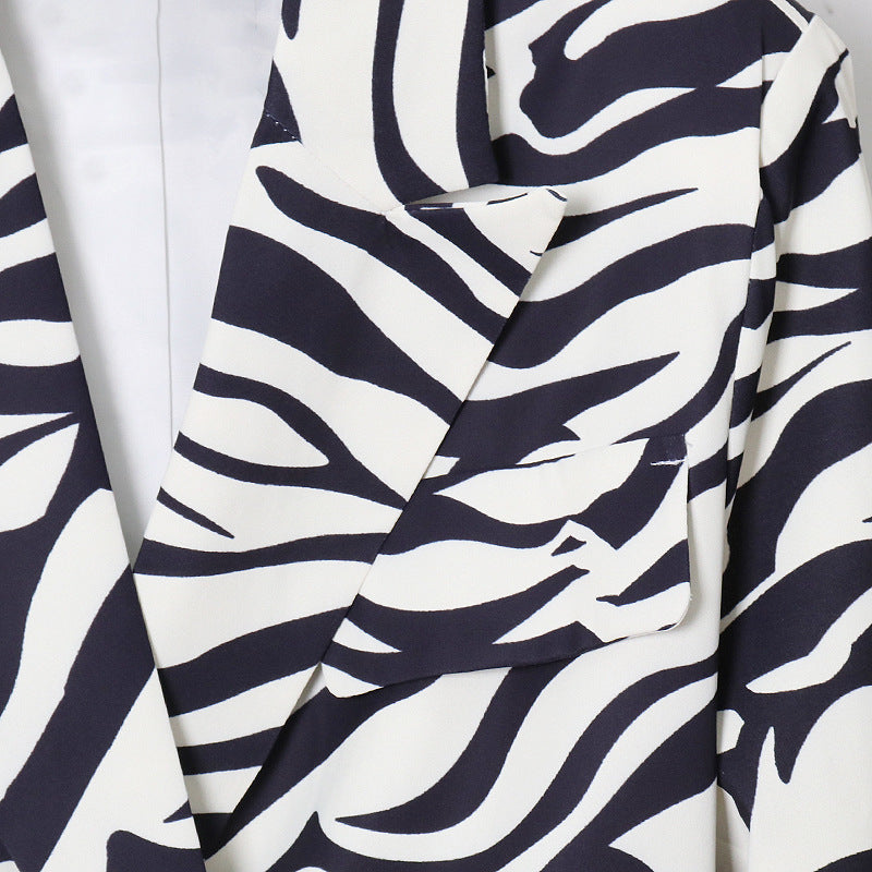 Women Zebra Print Office Laday Blazer Coats