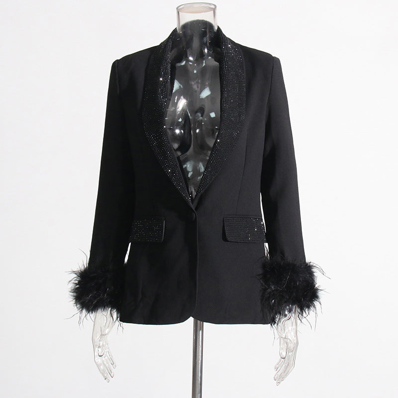 Luxury Designed Feather Blazer Coat for Women