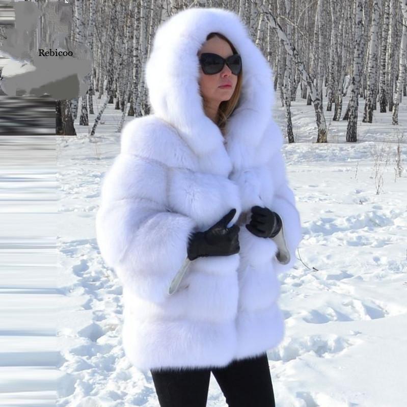 Winter Warm Artificial Fox Fur Overcoat for Women