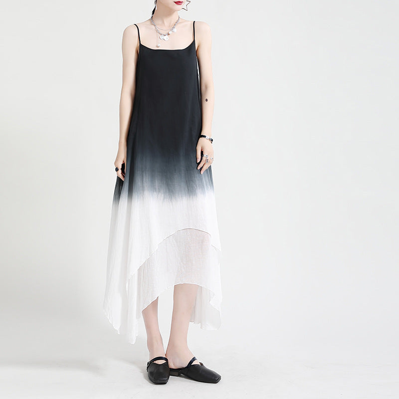 Summer Linen Dyed Irregular Sleeveless Long Dresses