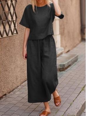 Leisure Women Loose Linen Two Pieces Suits-Two Pieces Suits-JEWELRYSHEOWN