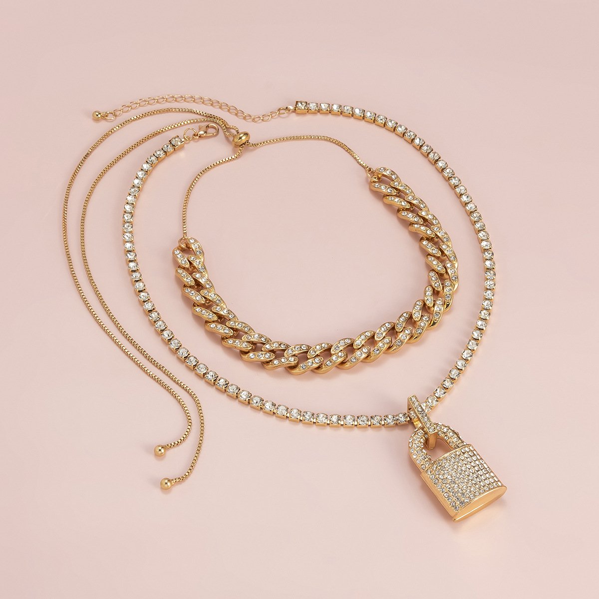Creative Lock Design Rhinestone Clavicle Necklace for Women-Necklaces-JEWELRYSHEOWN