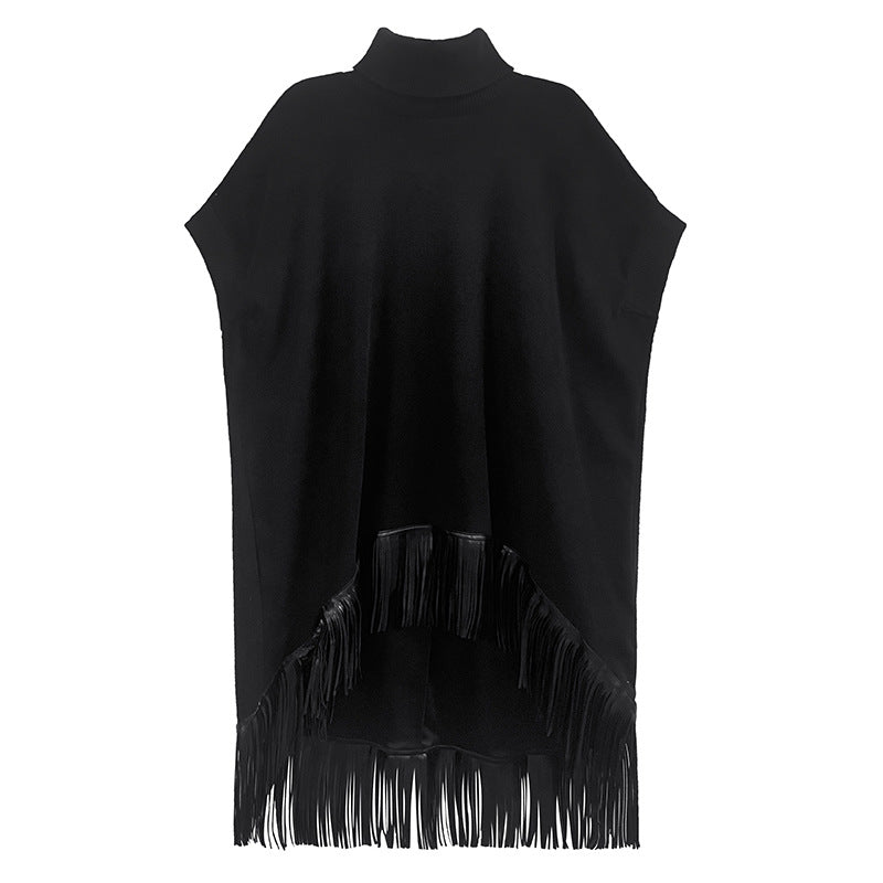 Vintage Tassles Turtleneck Black Dresses for Women