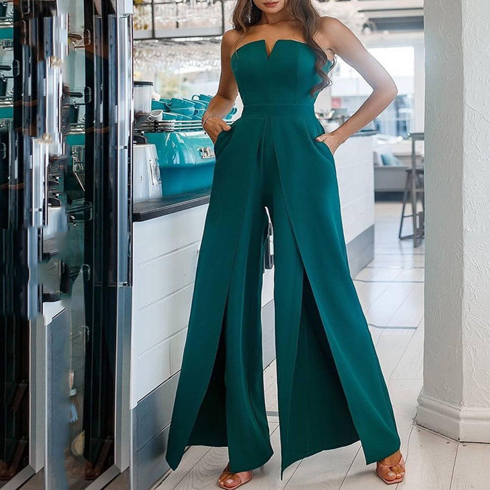 Sexy Strapless Slit Jumpsuits for Women