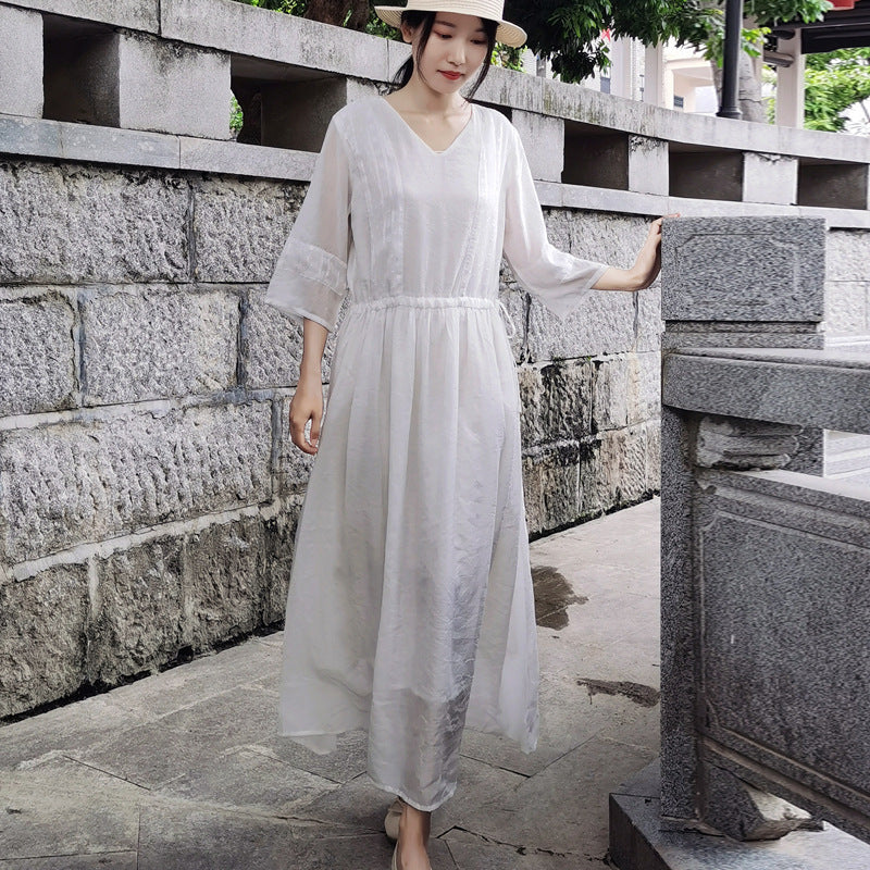 Ethnic Women Summer Linen Dresses-Dresses-JEWELRYSHEOWN