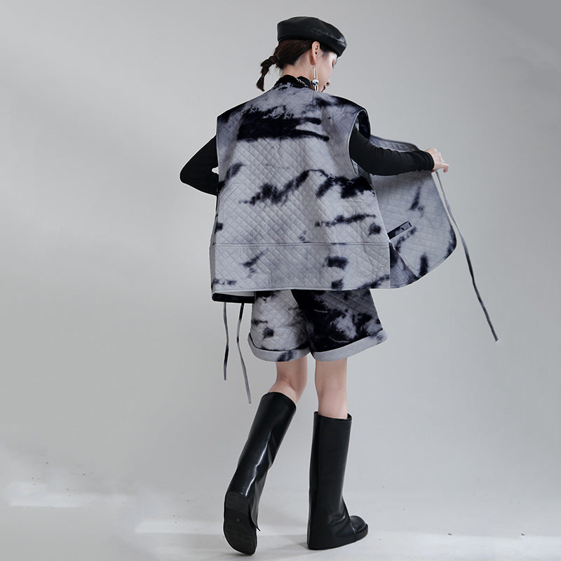 Water Ink Dyed Cotton Winter Vest and Short Pants