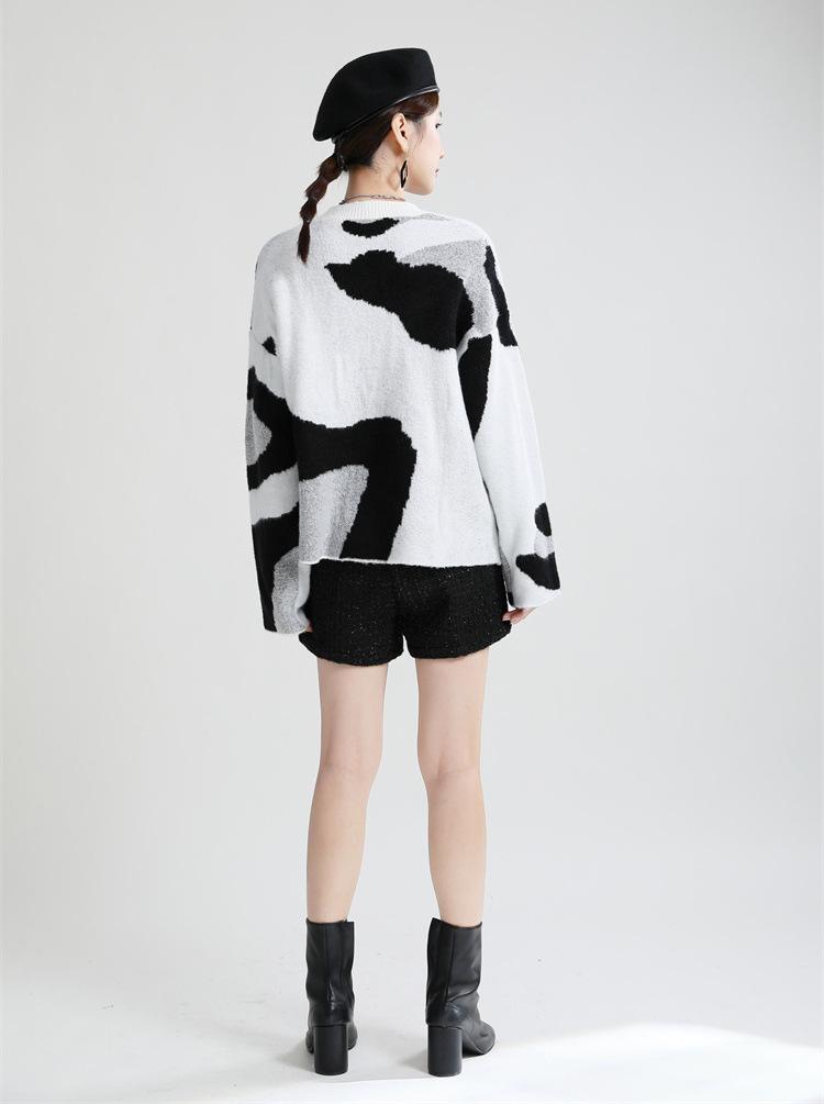 Casual Cow Round Neck Knitting Women Sweaters-Women Sweaters-JEWELRYSHEOWN