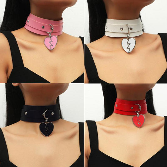 Sweetheart Design PU Leather Clavicle Chain-Necklaces-JEWELRYSHEOWN