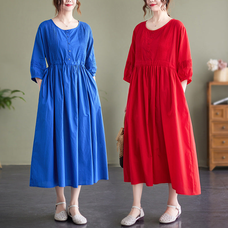 Vintage Embroidery Cotton Women Plus Sizes Dresses