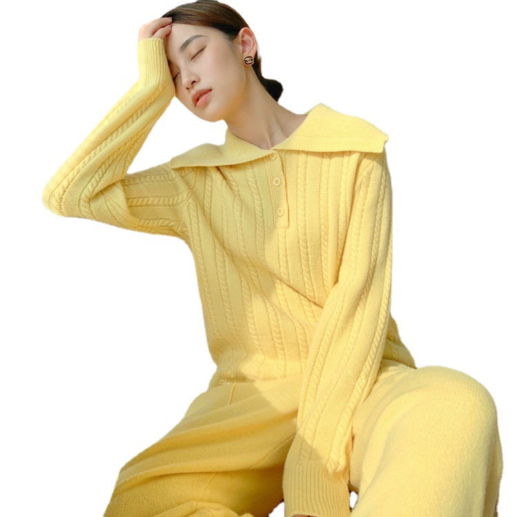Fashion Knitting Pullover Sweater and Wide Legs Pants Sets