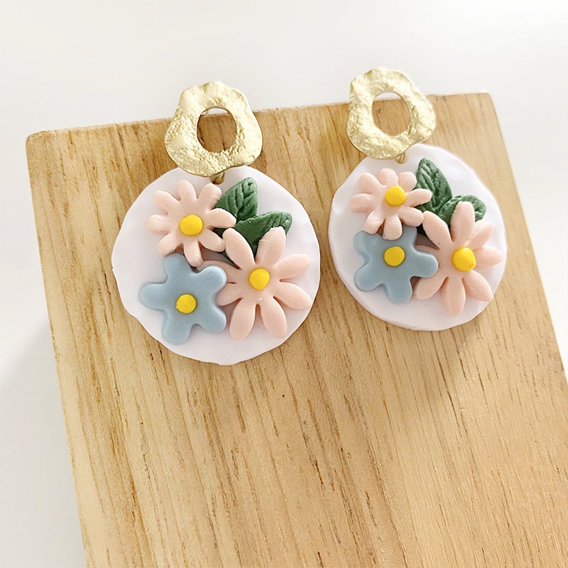 Engraved Flowers Handmade Clay Earrings for Women-Earrings-JEWELRYSHEOWN
