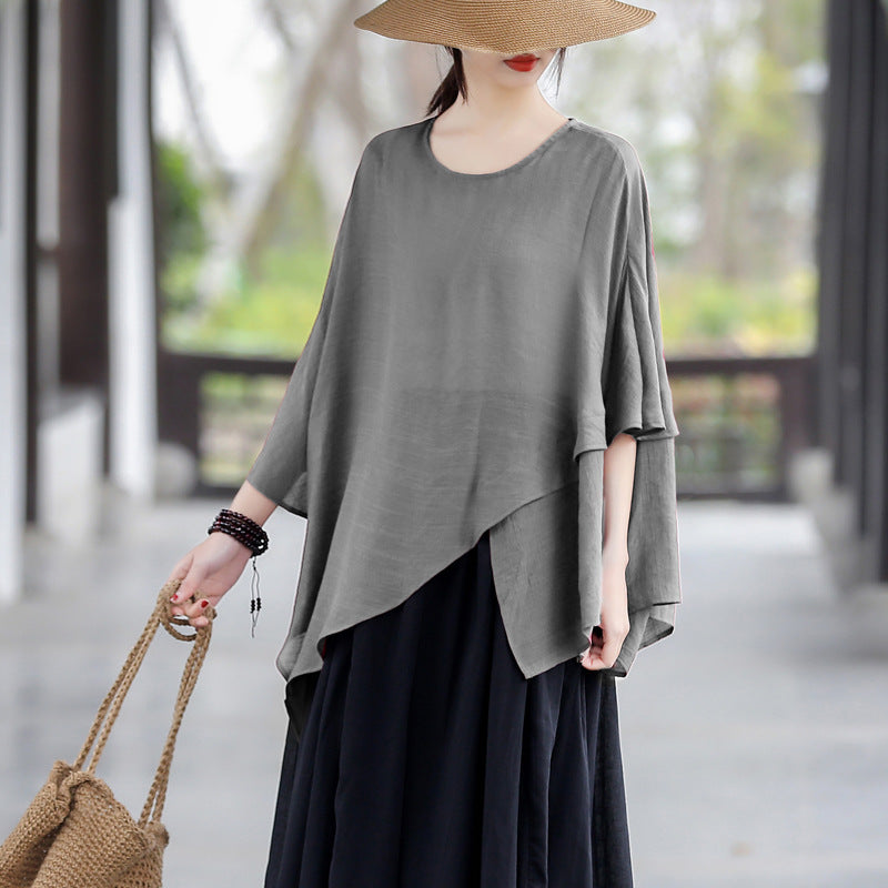 Casual Irregular Summer Linen Women Blouses-Shirts & Tops-JEWELRYSHEOWN