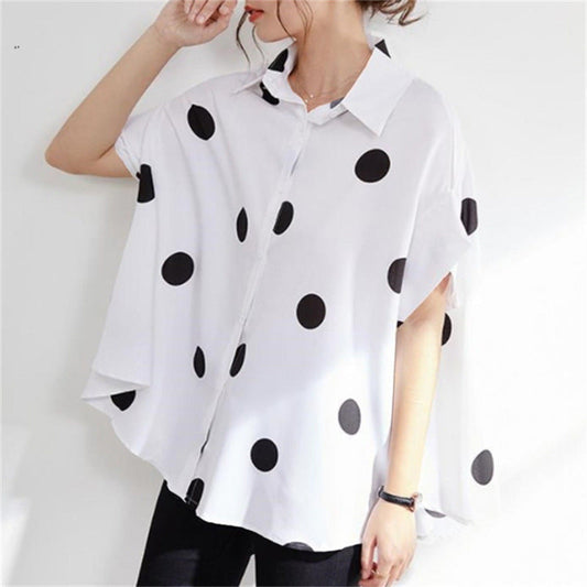 Casual Dot Print Short Sleeves Women Shirts