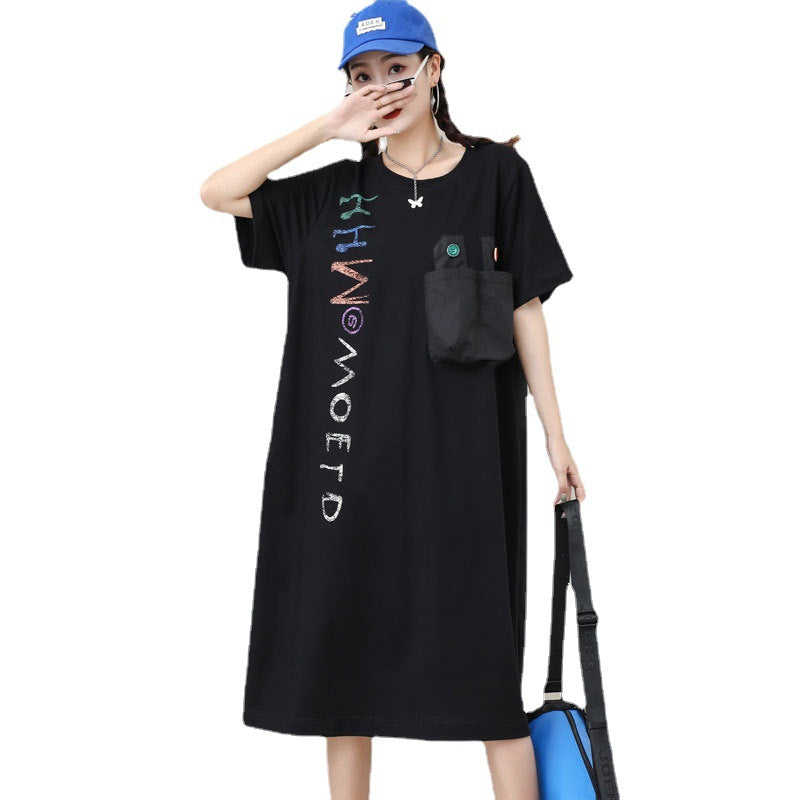 Letter Designed Summer Short Sleeves Plus Sizes Midi Dresses
