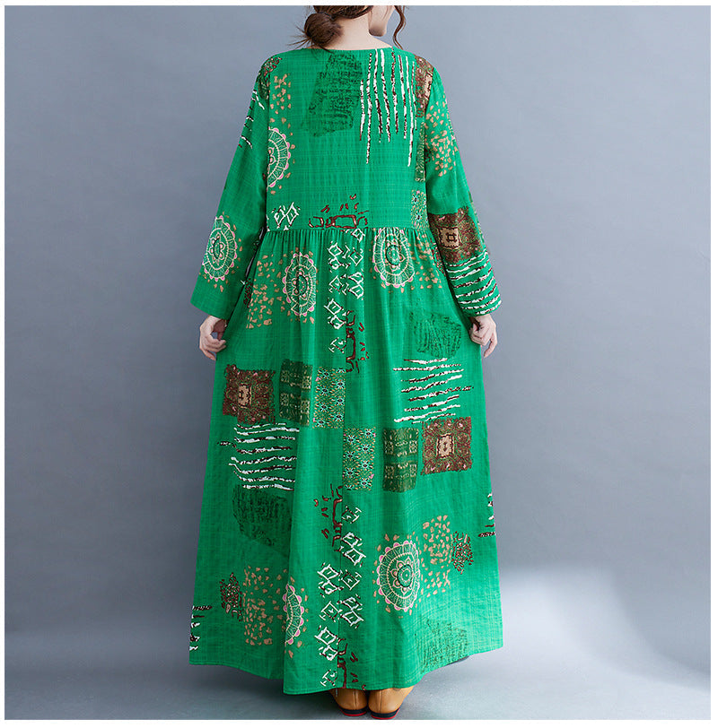 Women Green Plus Sizes Long Sleeves Cozy Dresses-Dresses-JEWELRYSHEOWN