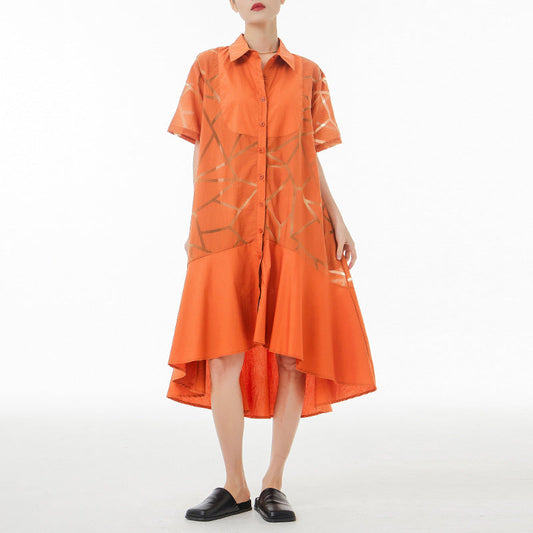 Vintage Summer Short Sleeves Irregular Long Shirts Dresses
