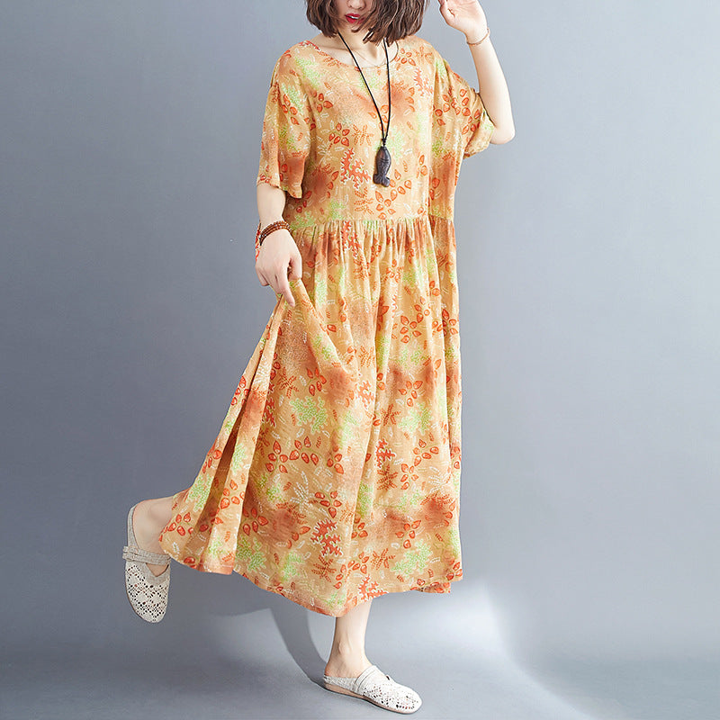 Summer Linen Plus Sizes Short Sleeves Cozy Dresses-Dresses-JEWELRYSHEOWN