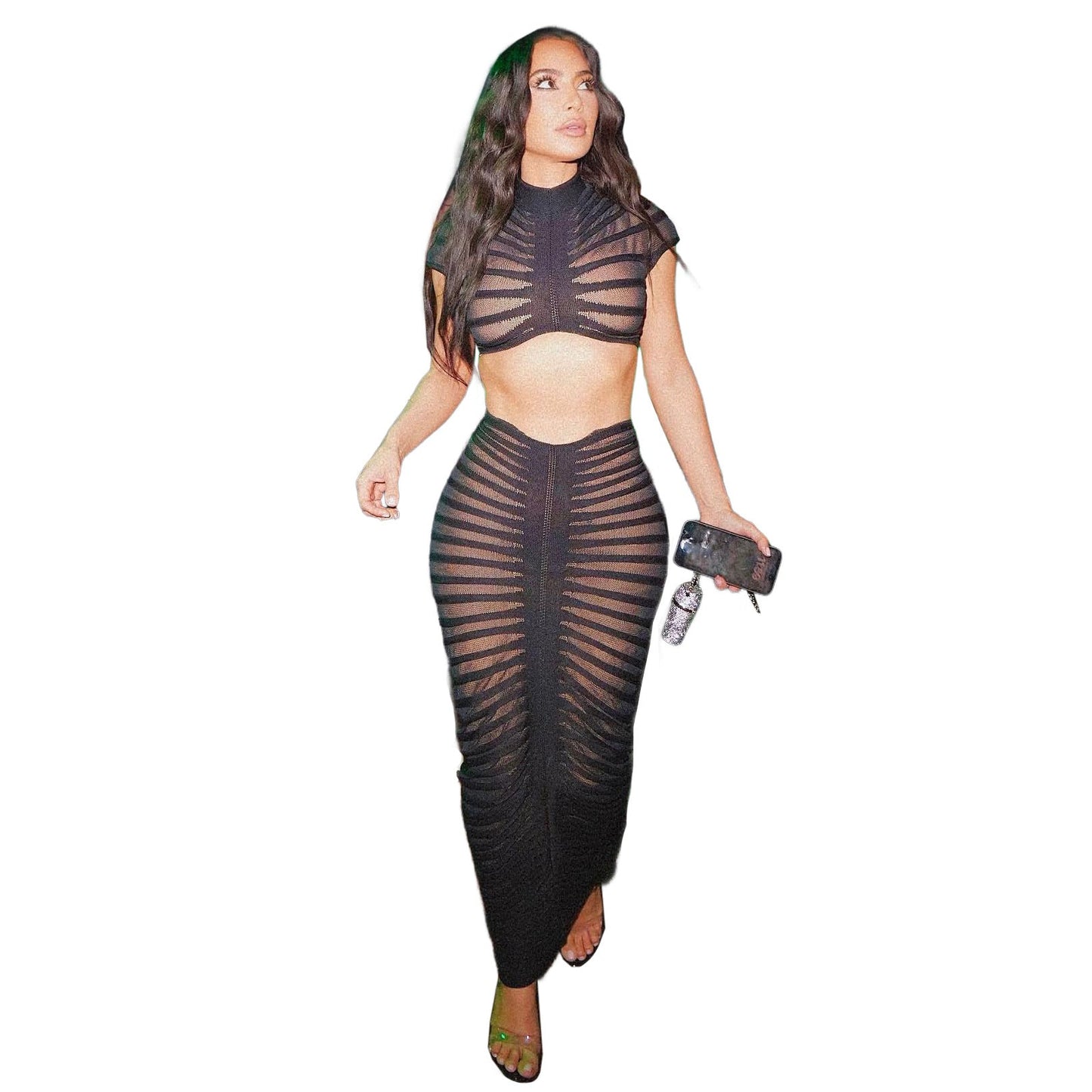 Sexy See Through Knitted Night Party Dress Suits