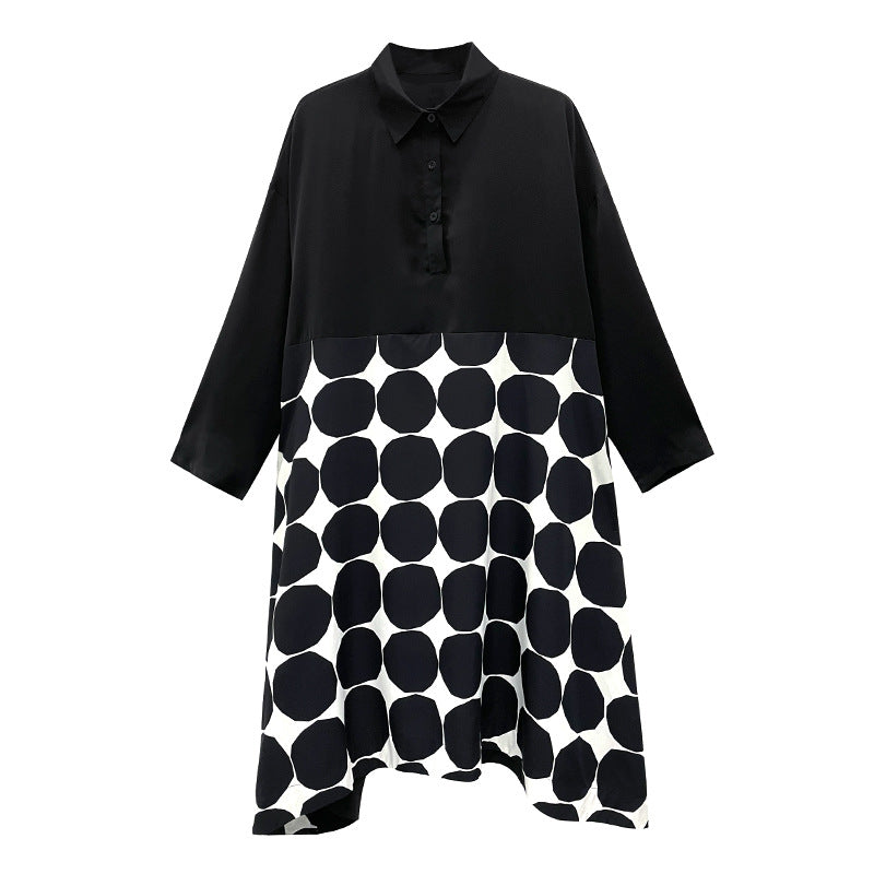 Vintage Dot Print Black Long Sleeves A Line Shirts Dresses