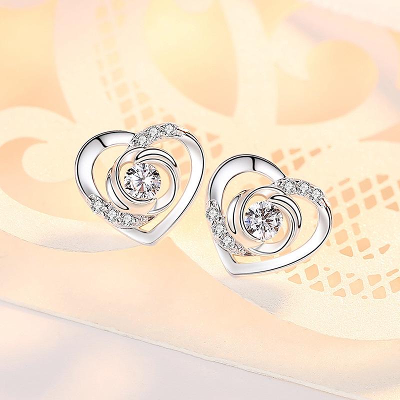 Permenant Heart Rose Design Sterling Sliver Zircon Studs-Earrings-JEWELRYSHEOWN