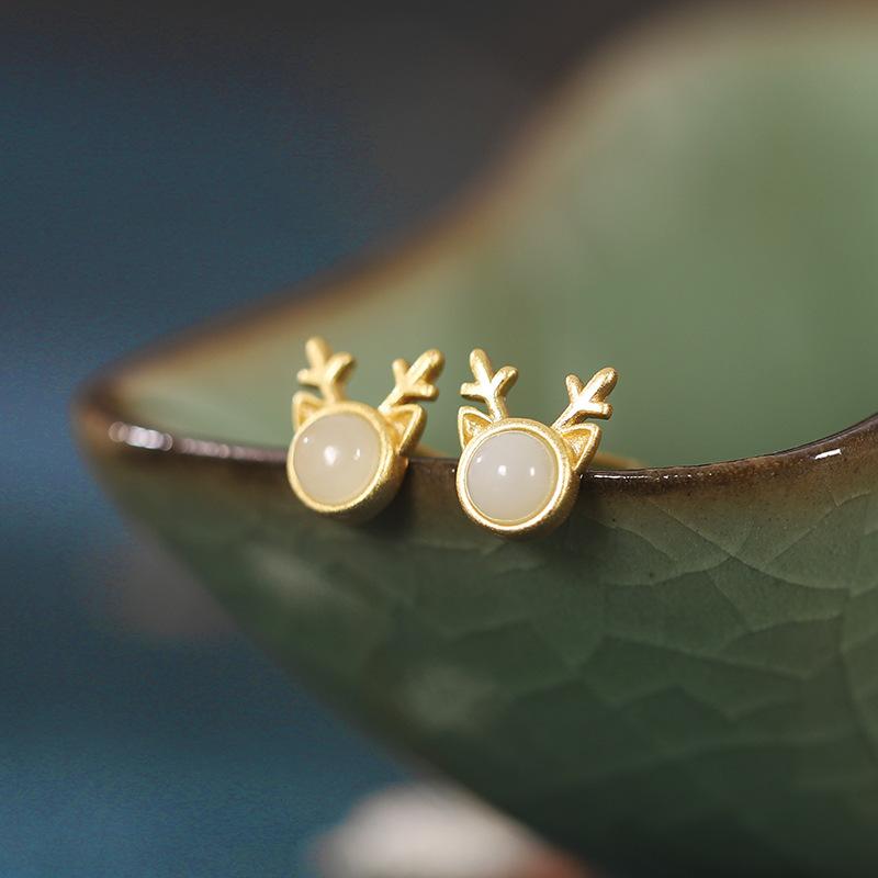Lovery Deer Design Golden Plated Earring Stud-Earrings-JEWELRYSHEOWN