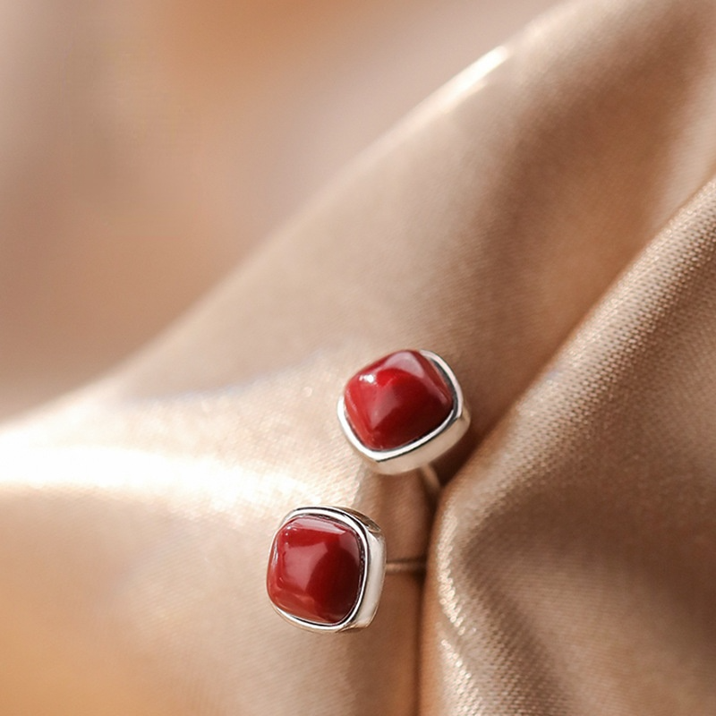 Red Vintage Sliver Earring Stud for Women-Earrings-JEWELRYSHEOWN