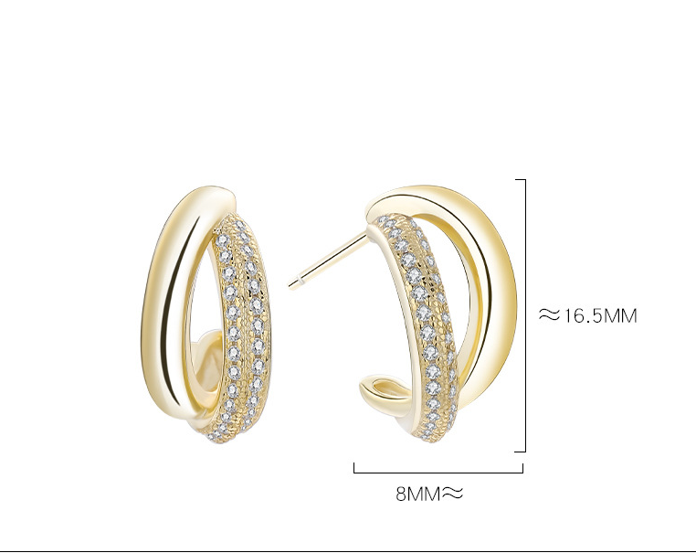 Diamond Inlay Designed Sterling Silver Stud Earrings for Women-Earrings-JEWELRYSHEOWN