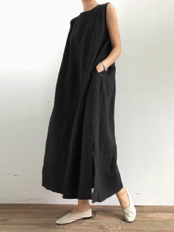 Simple Loose Sleeveless Long Dress-Cozy Dresses-JEWELRYSHEOWN