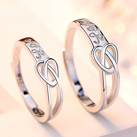 Tie The Knot Love Design Silver Couple Rings-Rings-JEWELRYSHEOWN
