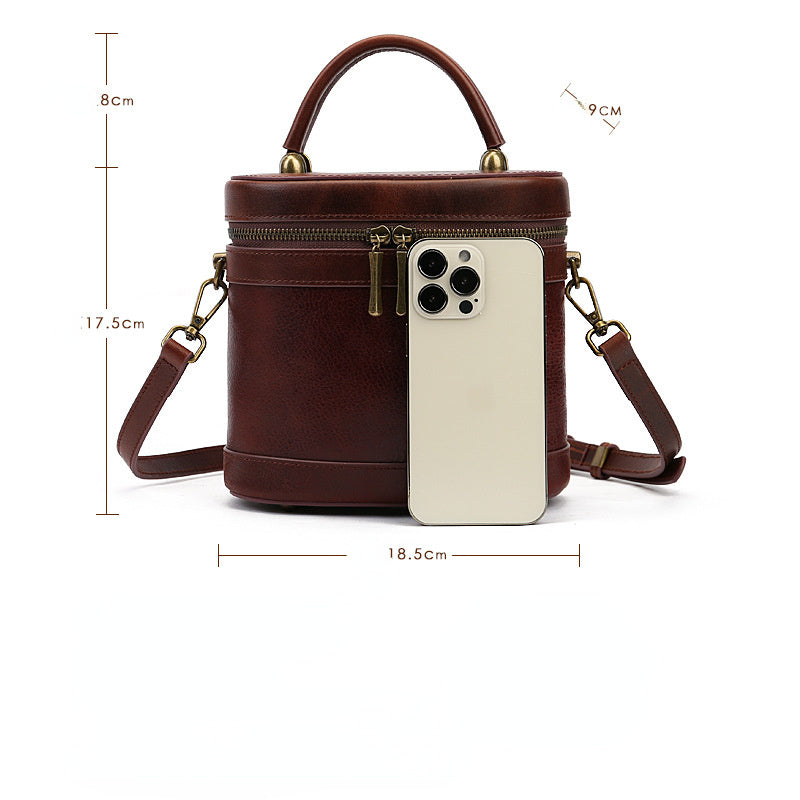 Casual Women Leather Shoulder Bucket Handbags 9182-Handbag & Wallet Accessories-Dark Brown-Free Shipping Leatheretro