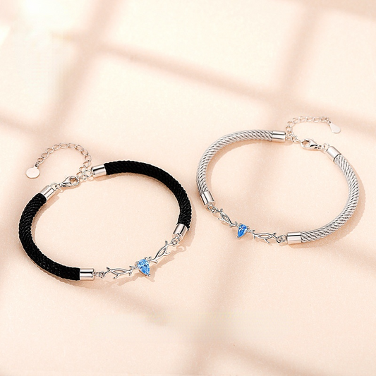 You Always Here Designed His and Hers Couple Silver Bracelets-Bracelets-JEWELRYSHEOWN