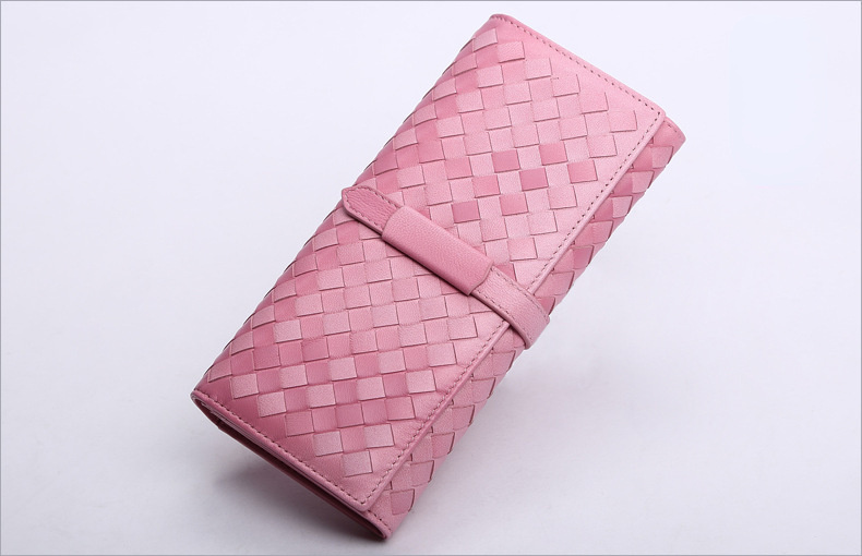 Fashion Woven Leather Long Wallet for Women 668-Handbags, Wallets & Cases-Pink-Free Shipping Leatheretro