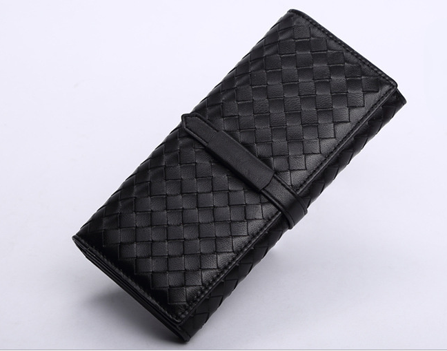 Fashion Woven Leather Long Wallet for Women 668-Handbags, Wallets & Cases-Black-Free Shipping Leatheretro