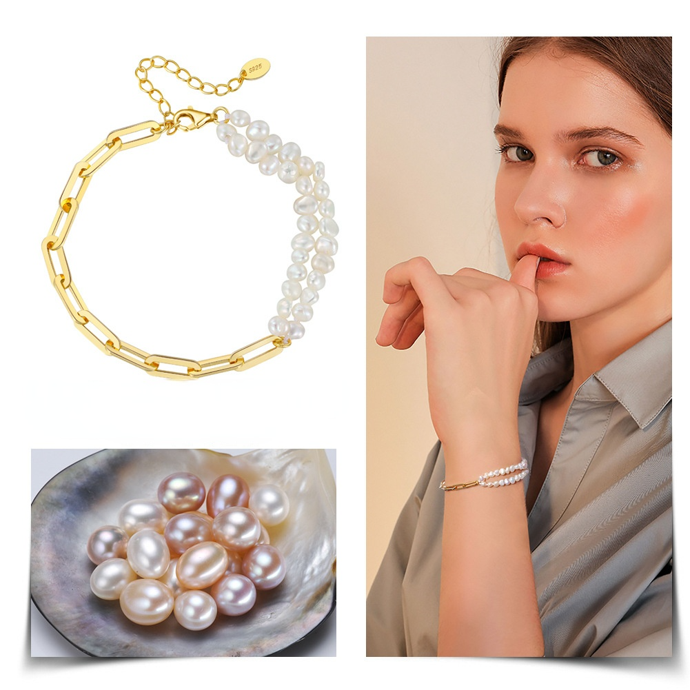 Women Water Baroque Pearl Sterling Silver Bracelet-Bracelets-JEWELRYSHEOWN